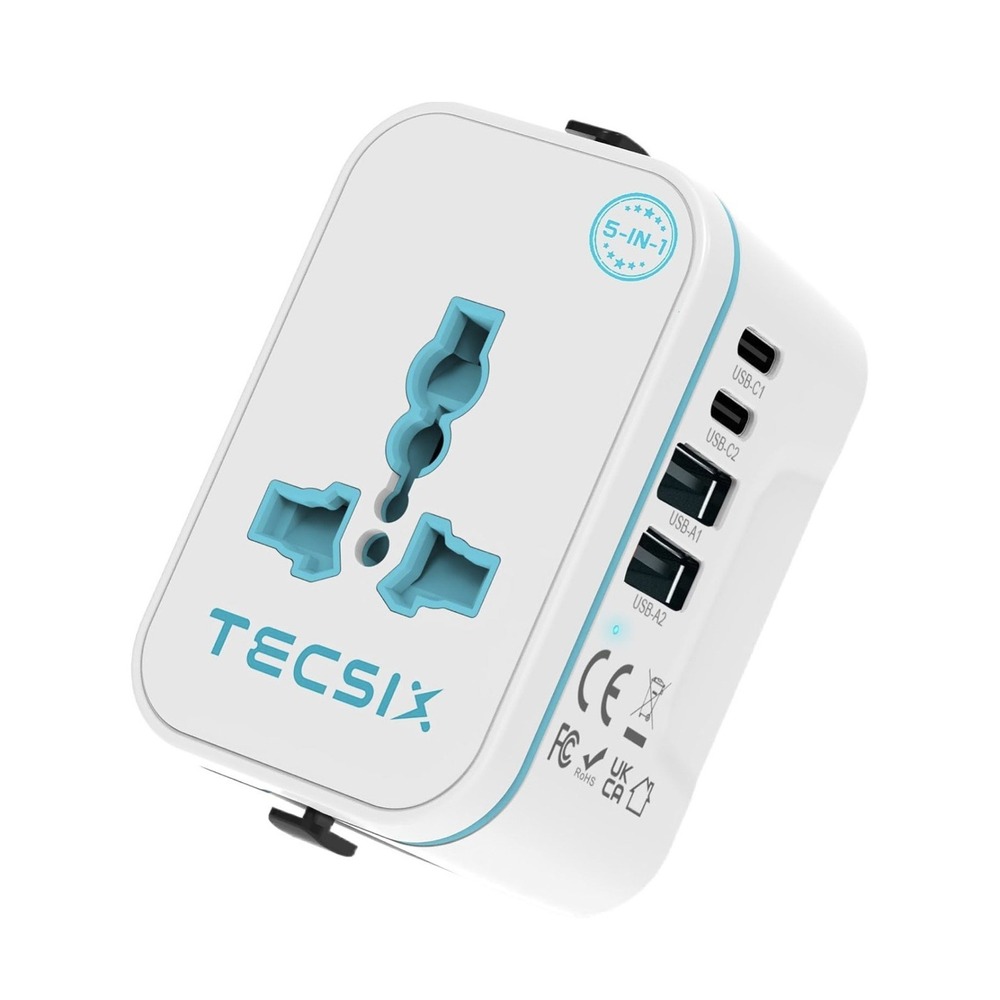 Tecsix Universal Travel Adapter with Multiple Plugs Type C and USB Charging Port
